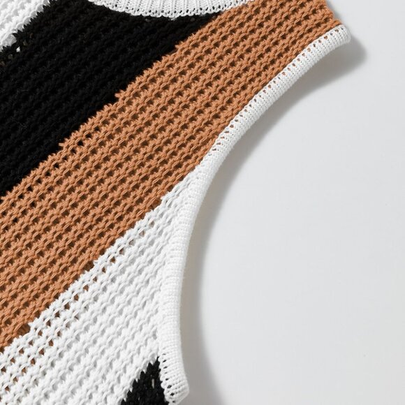 🧶 Khaki Colorblock Striped Knit Sweater Vest – Size L & XL - Picture 6 of 7